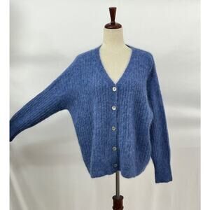 ICHI ANTIQUITES Sz OS S M L Blue Rib Stitch Alpaca Cardigan Sweater